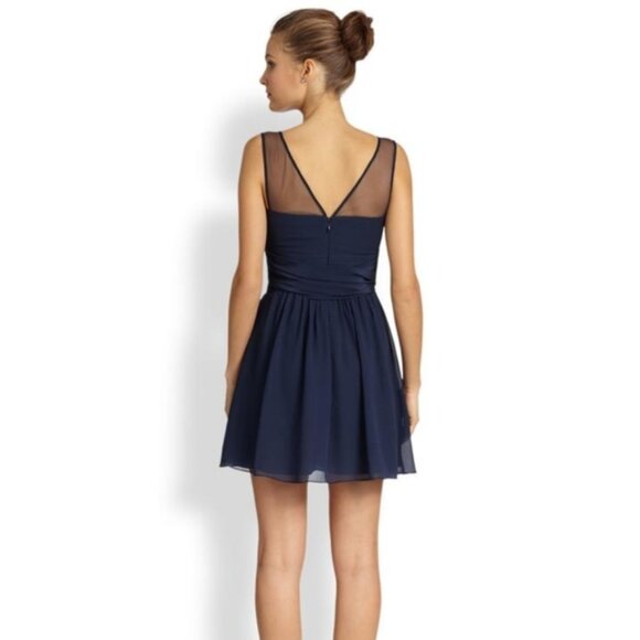 BCBG MAXAZRIA Dk. Navy 100% Silk Illusion Neckline Cocktail Dress Sz-10 NWT $338 - Picture 3 of 5